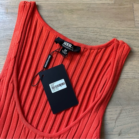 Hera Collection Ribbed Stretch Knit Belted Dress - Medium - Orange - NWT - Picture 5 of 6